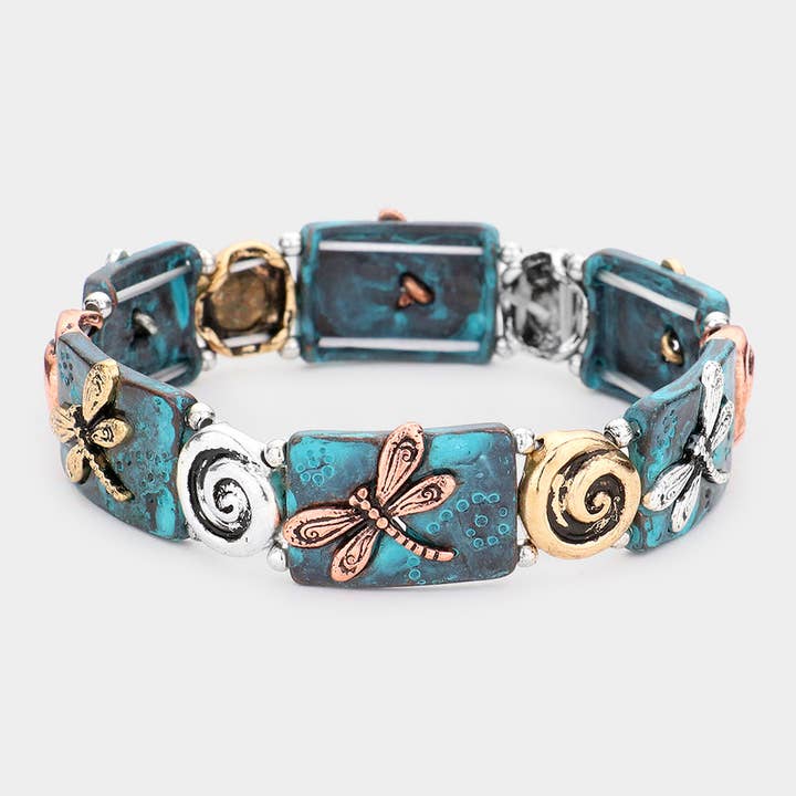 Trollslända Virvel Antik Metall Stretcharmband för wholesale av Sensibling Corp.