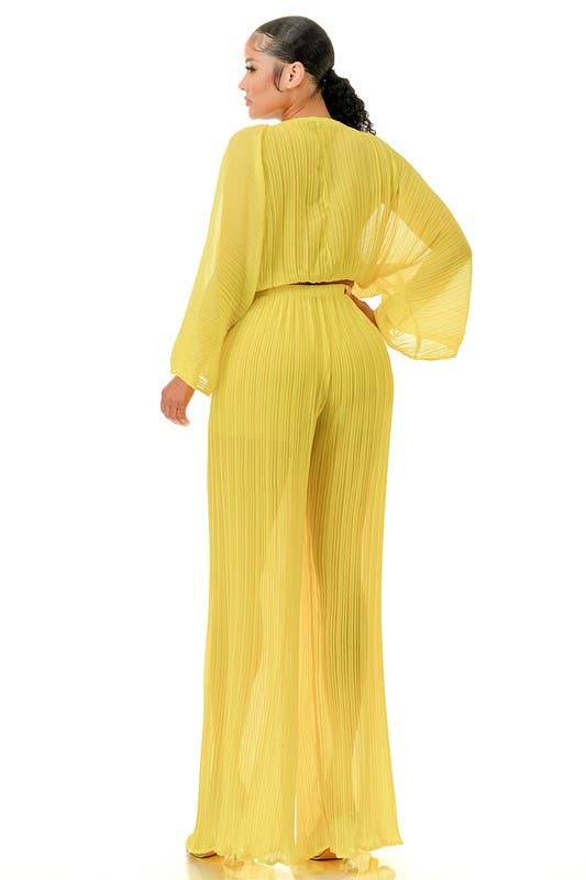 Namatt Design – wholesale Top & pants set (NOT Loungewear) – Women's – Plus Front Tie Billowing Pleated Crop Top & Pants Set7