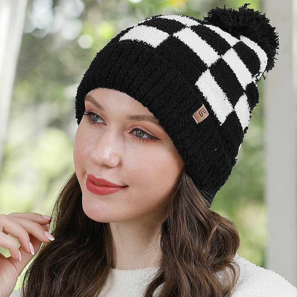 Fashion City - Vente Bonnet – femme - Bonnet à pompon à motif à carreaux Buffalo4