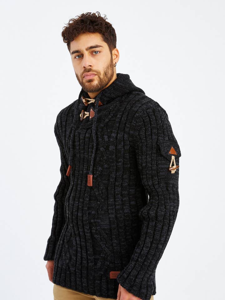 Maglione da uomo a maglia grossa con cappuccio LN-5400 per la vendita all'ingrosso da parte di Leif Nelson GmbH