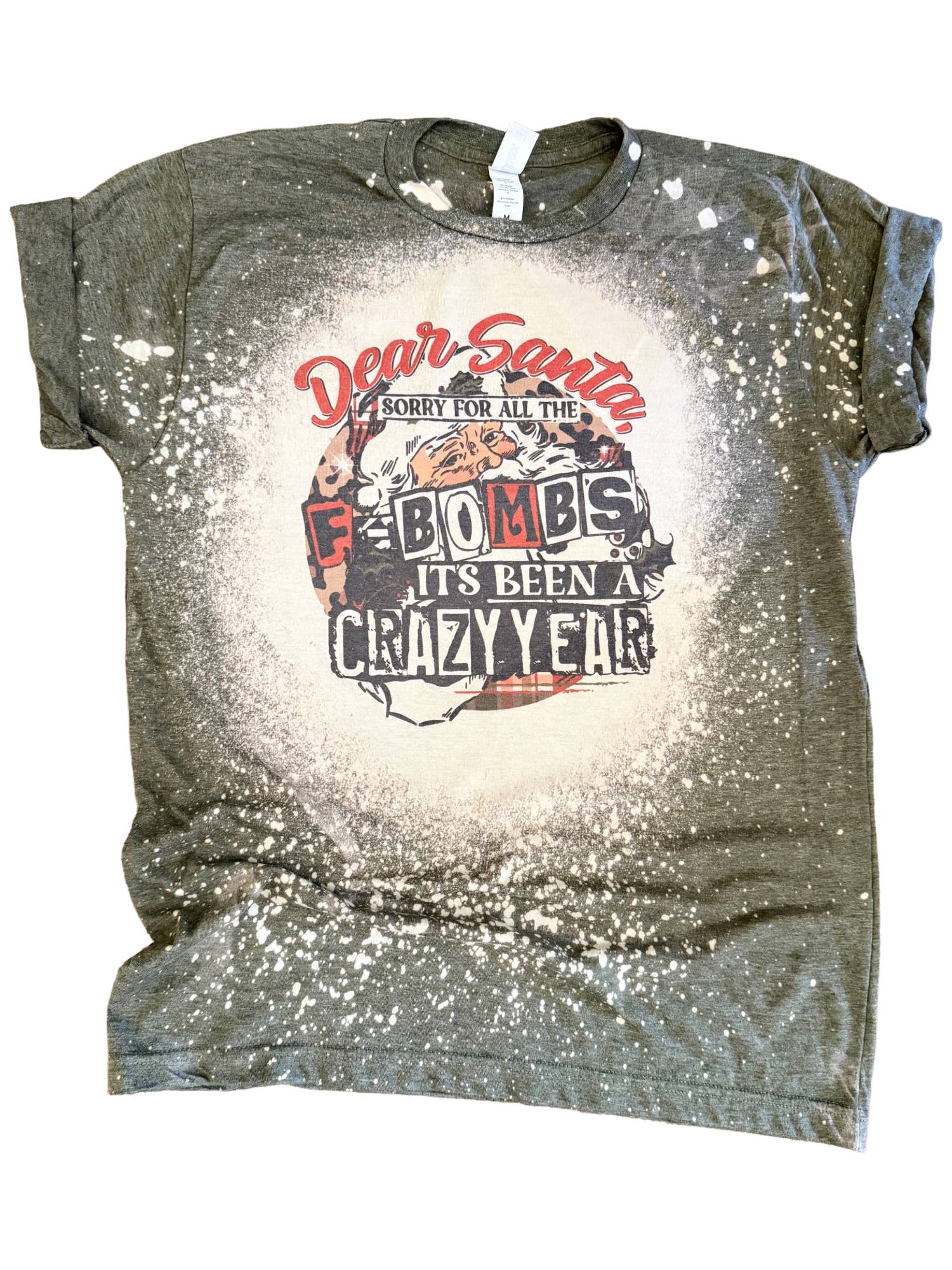 Pick Your Poison Tees LLC (Formerly Wandering Owl Designs) - Wholesale Screen Printed T-Shirt - Unisex - Sorry For All The F-Bombs Santa Christmas Bleached Tee