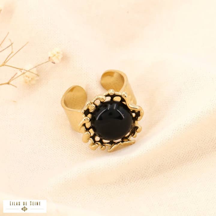 Lilas de Seine - Wholesale Cocktail/Statement Ring - Stainless steel stone crown ring 0424059