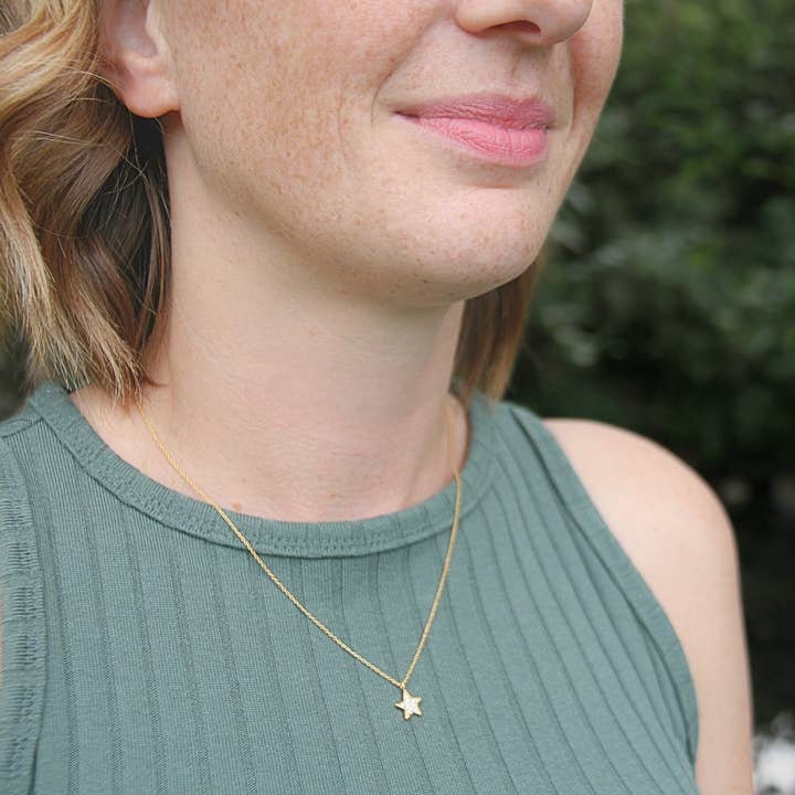 Heart and Lotus Sterling Silver Jewelry - Wholesale Pendant/Charm Necklace - Shining Star Necklace in Cubic Zirconia + Gold2