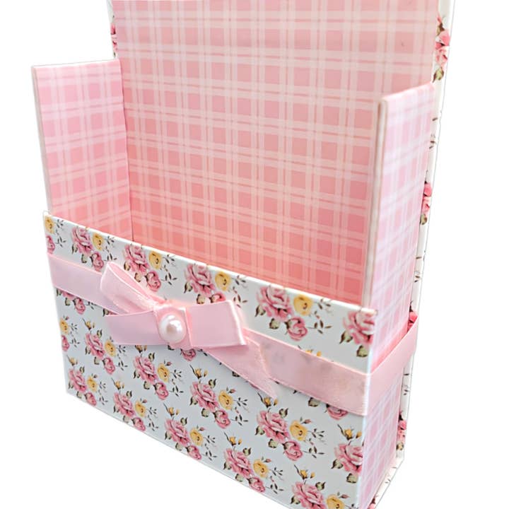 Chic Brico - Wholesale Stationery/Notecard Set - 42-Pc Stationery Gift Box Set w/Desk Organizer, Pink Roses