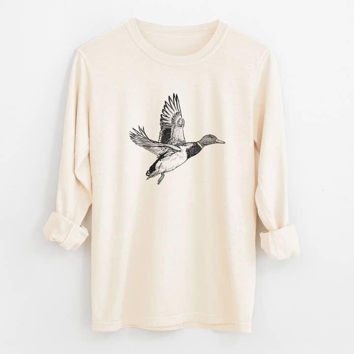 Male Mallard Duck - Anas platyrhynchos - Men's Heavyweight 100% Cotton Long Sleeve for wholesale by Because Tees