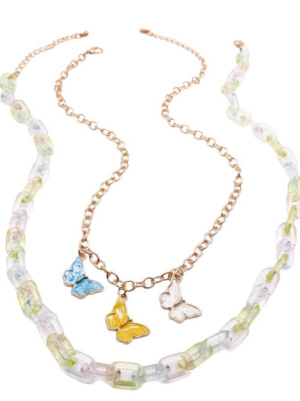 Y2K Layered Butterfly and Acrylic Chain Necklaces for wholesale by Mark Ashton Wholesale