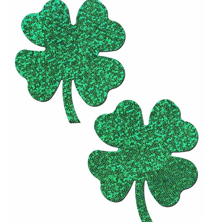 Trèfle à quatre feuilles : pasties à tétons en forme de trèfle vert scintillant pour la vente par Pastease®