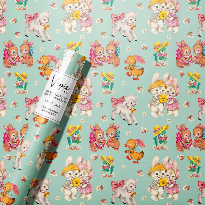 Geschenkpapierrolle im Vintage-Stil, Osterblau für den Großhandel von Vivie and Ash