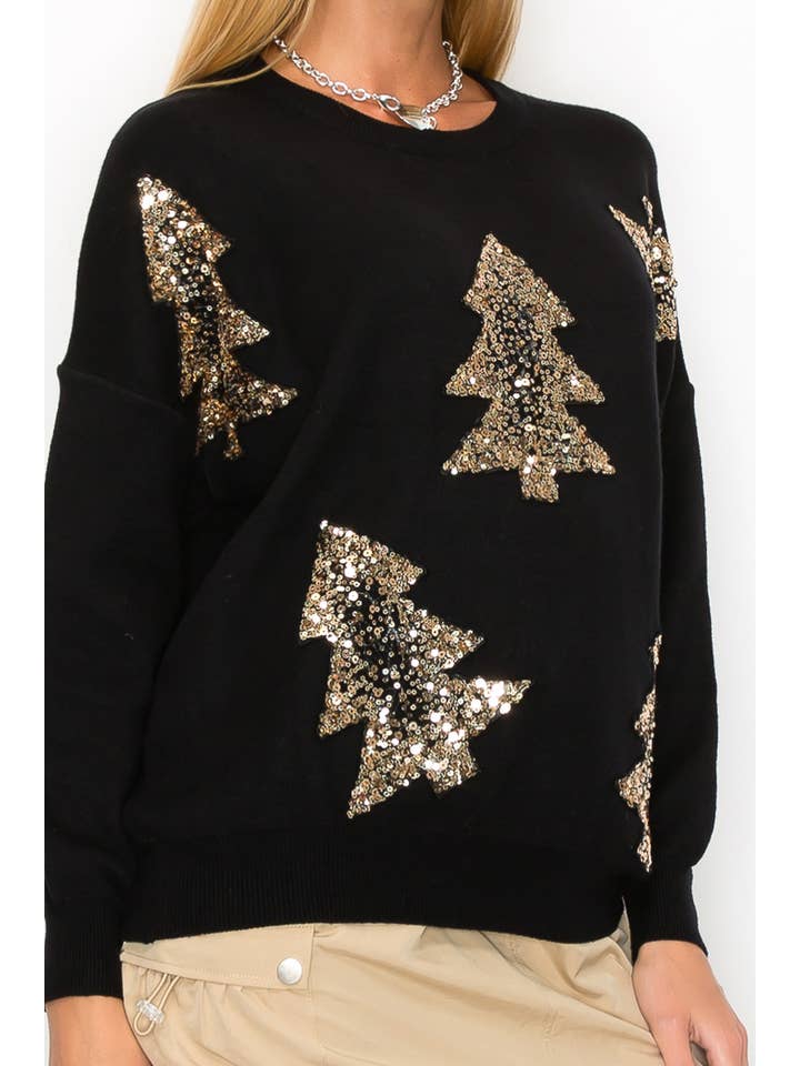 Black 11134L108I - MISSY PACK - X MAS TREE SEQUINS SWETAER for wholesale on Faire