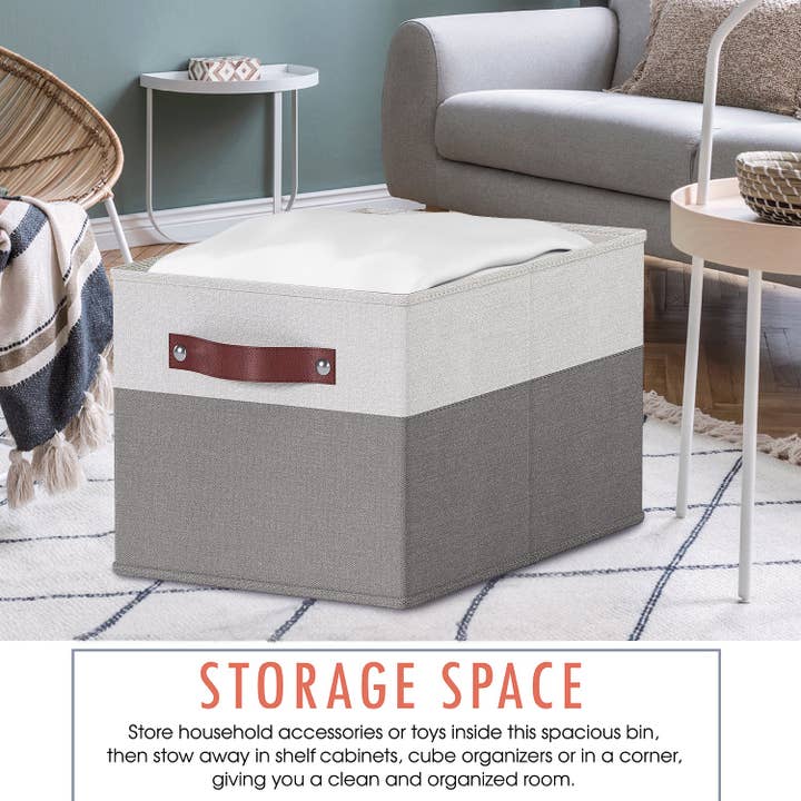 Ornavo Home - Wholesale Storage Bin - Foldable Linen Storage Bin with Leather Handles - Set of 3