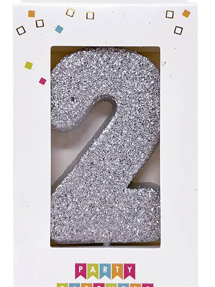 2 Glitter Number Candle Silver for wholesale by Party Partners