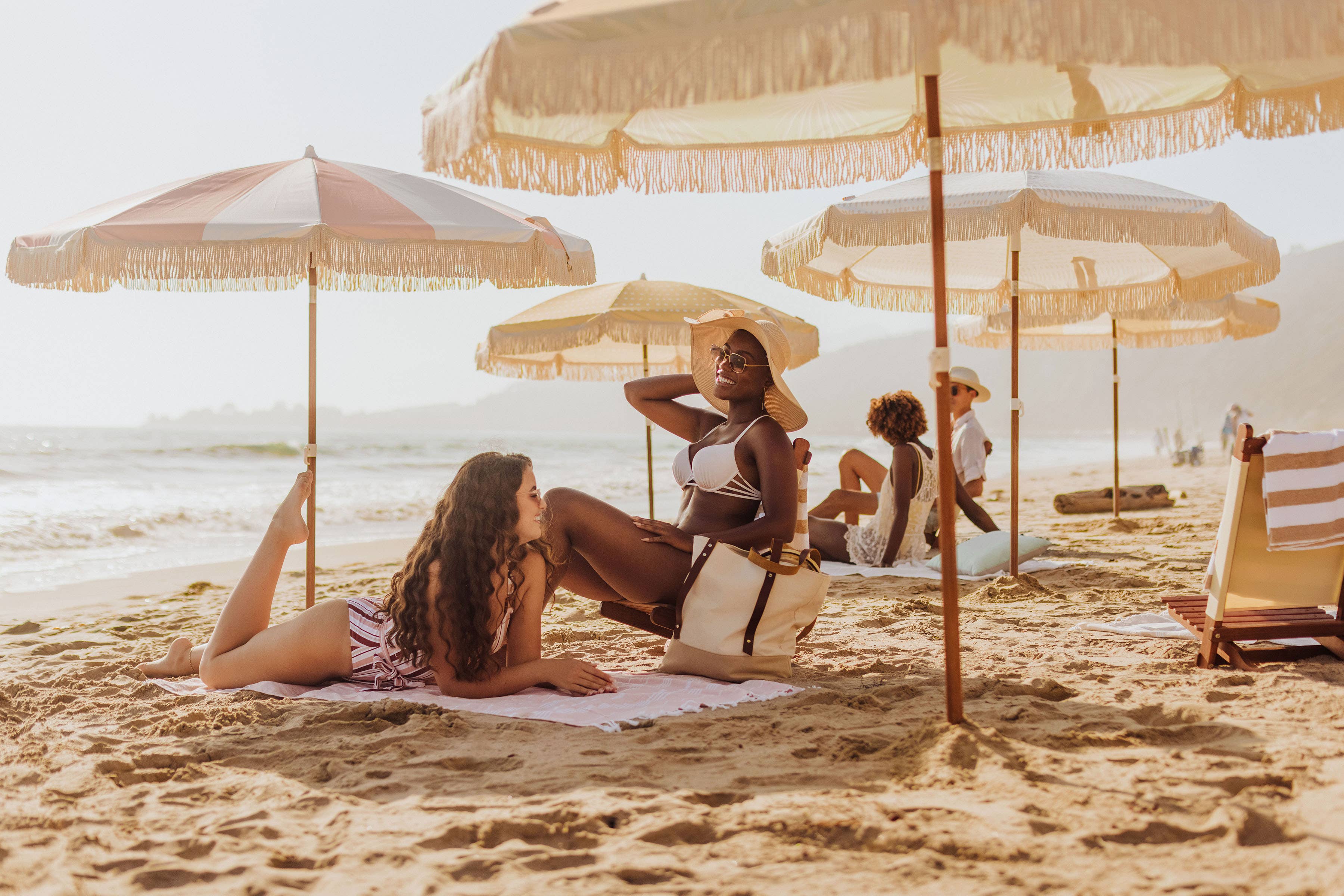 Beach State Summerland Beach Umbrella - Pink Salt Stripe for wholesale on Faire8