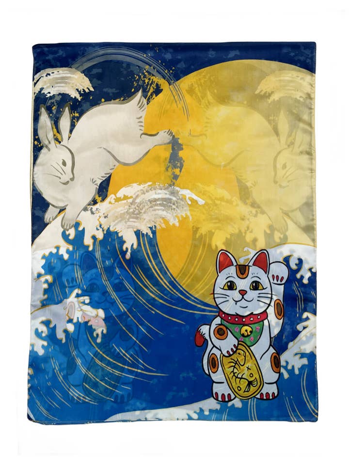 Lenço de seda japonês com estampa de gato e coelho por atacado de Fashion Scarf World