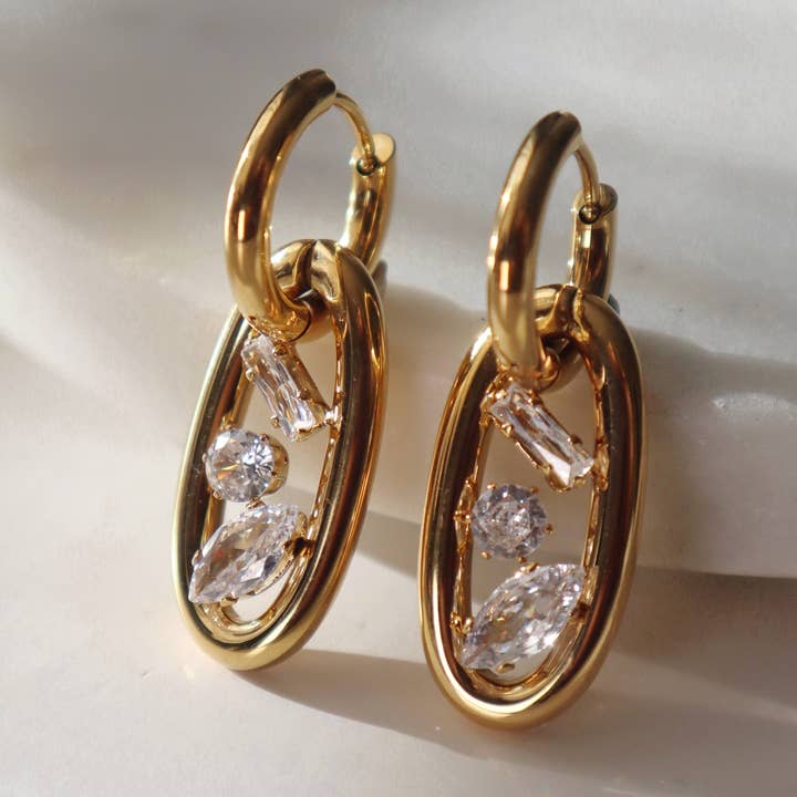 Florence Oval Drop Hoops for wholesale by JESSA Jewelry