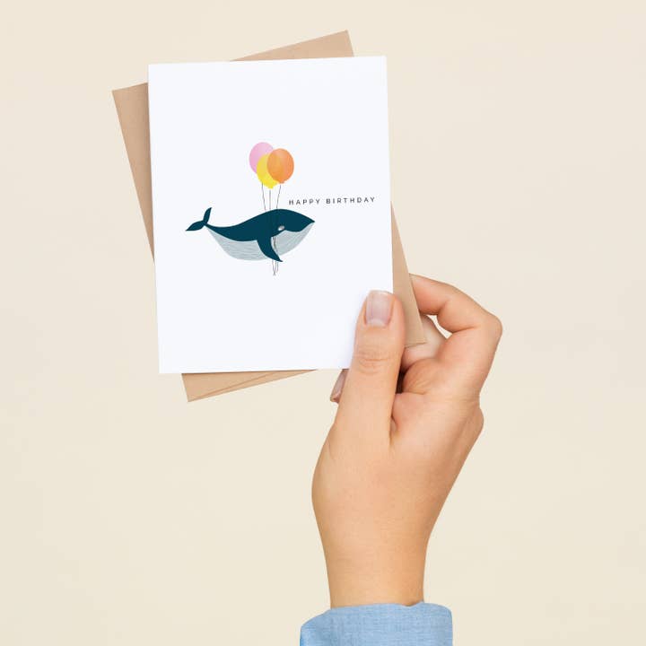 Whale Birthday Card | Greeting Card for wholesale by HAZELMADE® Tea Towels + Gifts