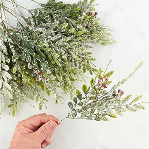 Factory Direct Craft - Vente Décoration de Noël - Branche de baies givrées et feuilles de lotus de 30 cm2