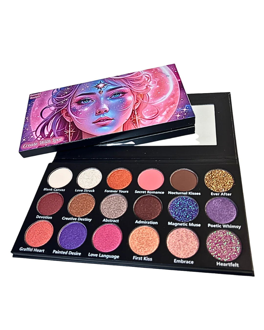 Connected Boutique - Wholesale Eyeshadow Palette - Create With Love 18‑Shade Eyeshadow Palette – Mattes, Shimmers & Glitters4