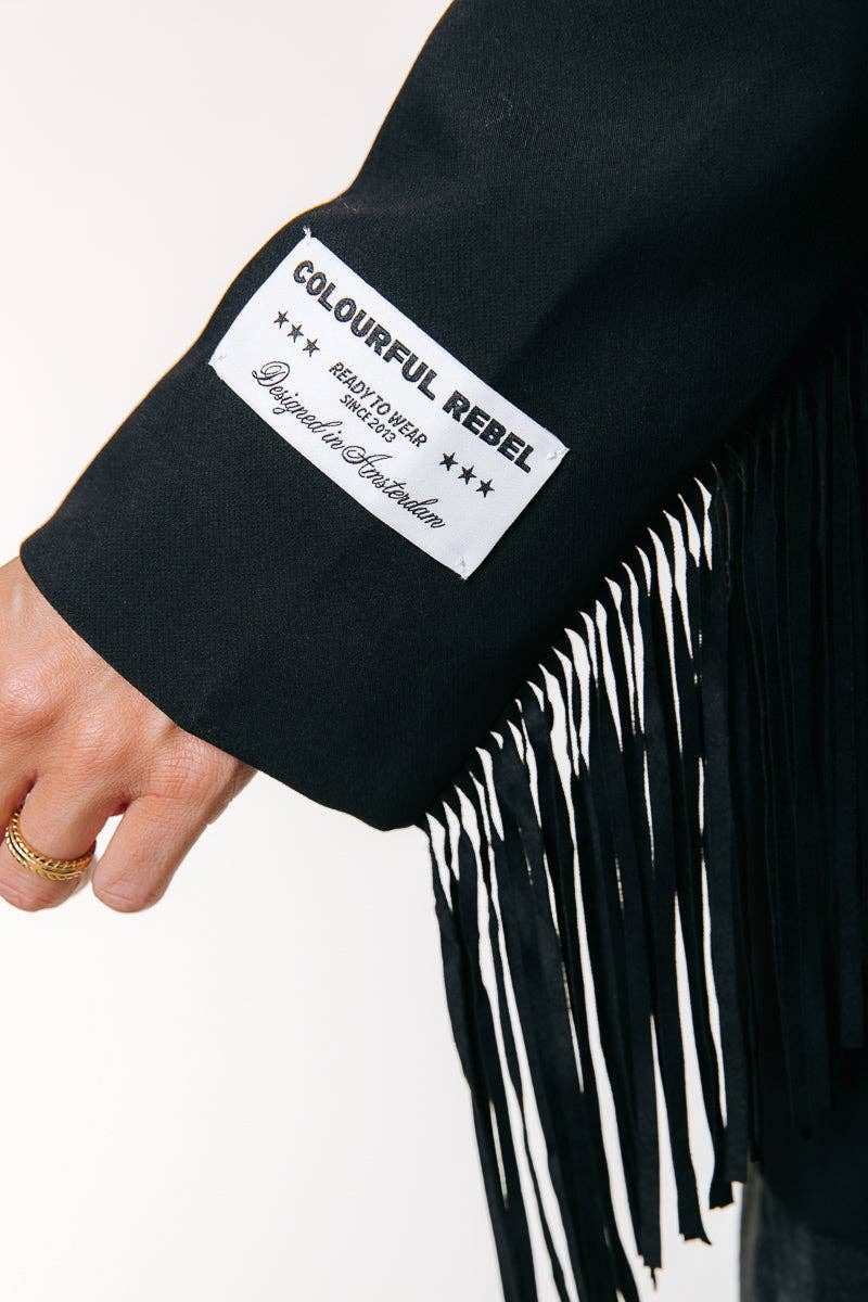 Jesra Fringe Blazer | Black for wholesale on Faire4
