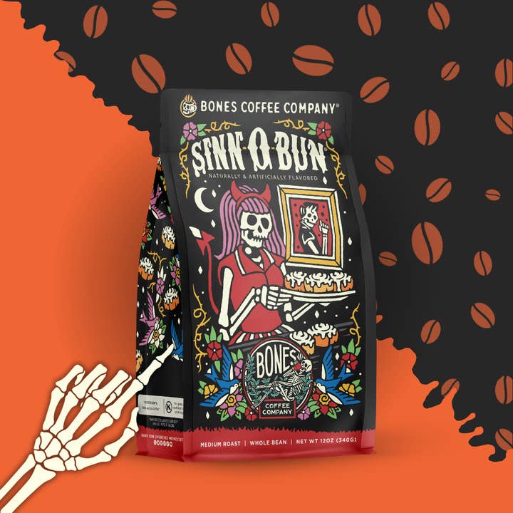 Bones Coffee Company - Wholesale Ground Coffee - Sinn-O-Bun Flavored Coffee | 12oz | Whole Bean & Ground