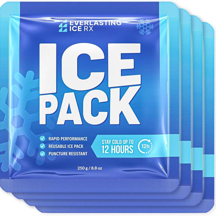 Everlasting Ice RX - Wholesale Ice Pack - Rapid Performance Reusable Ice Packs for Coolers or Lunch Box | 4 Pack | Cold for Up to 12 Hours | Ice Packs for Cooler, Long Lasting for Camping, Beach