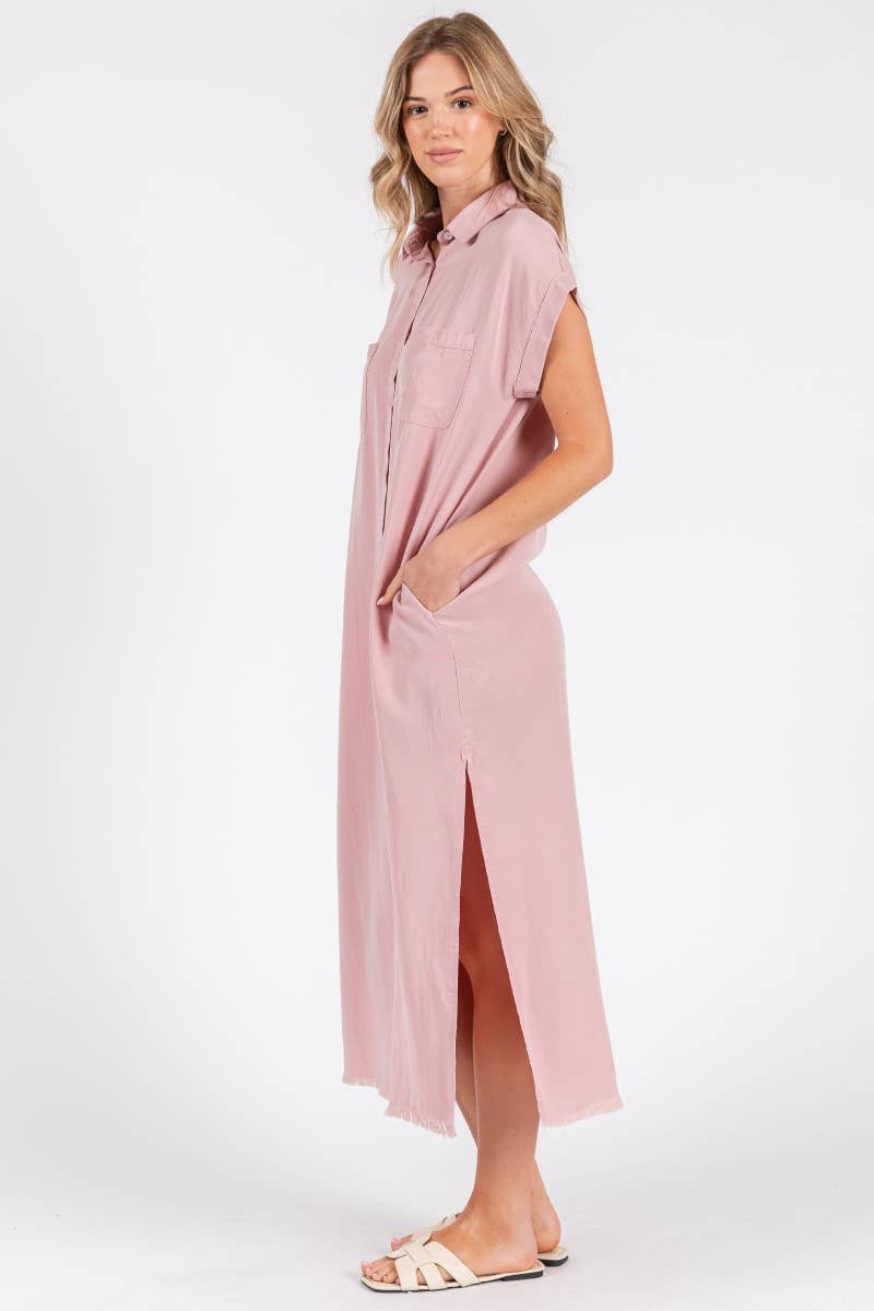 ZiA Apparel - Wholesale Jurk - Dames - Maxi spijkerjurk met korte mouwen en overhemdstijl14