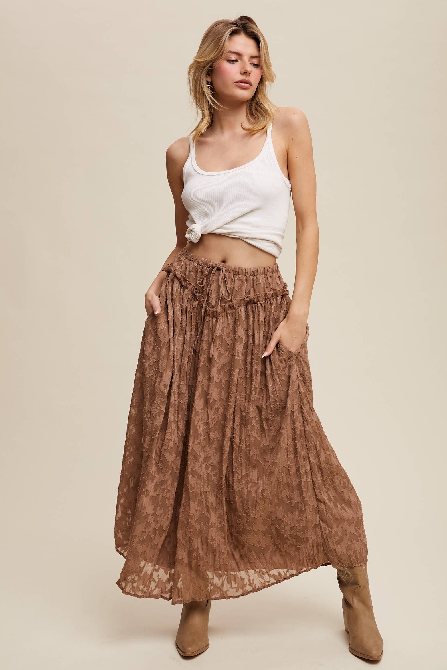 Listicle - Wholesale Skirt - Women's - Floral Textured Maxi Skirt9
