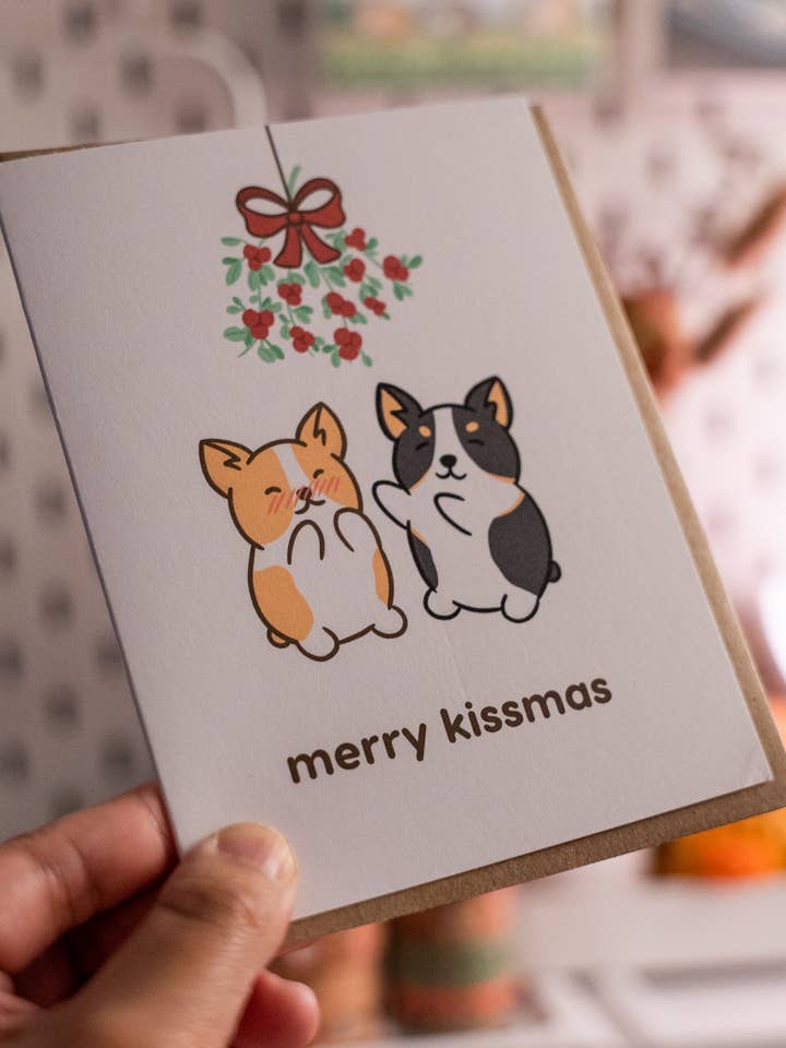 Feliz Corgi Natal Beijinhos Cartão de Boas Festas Engraçado por atacado de LittleCorgo