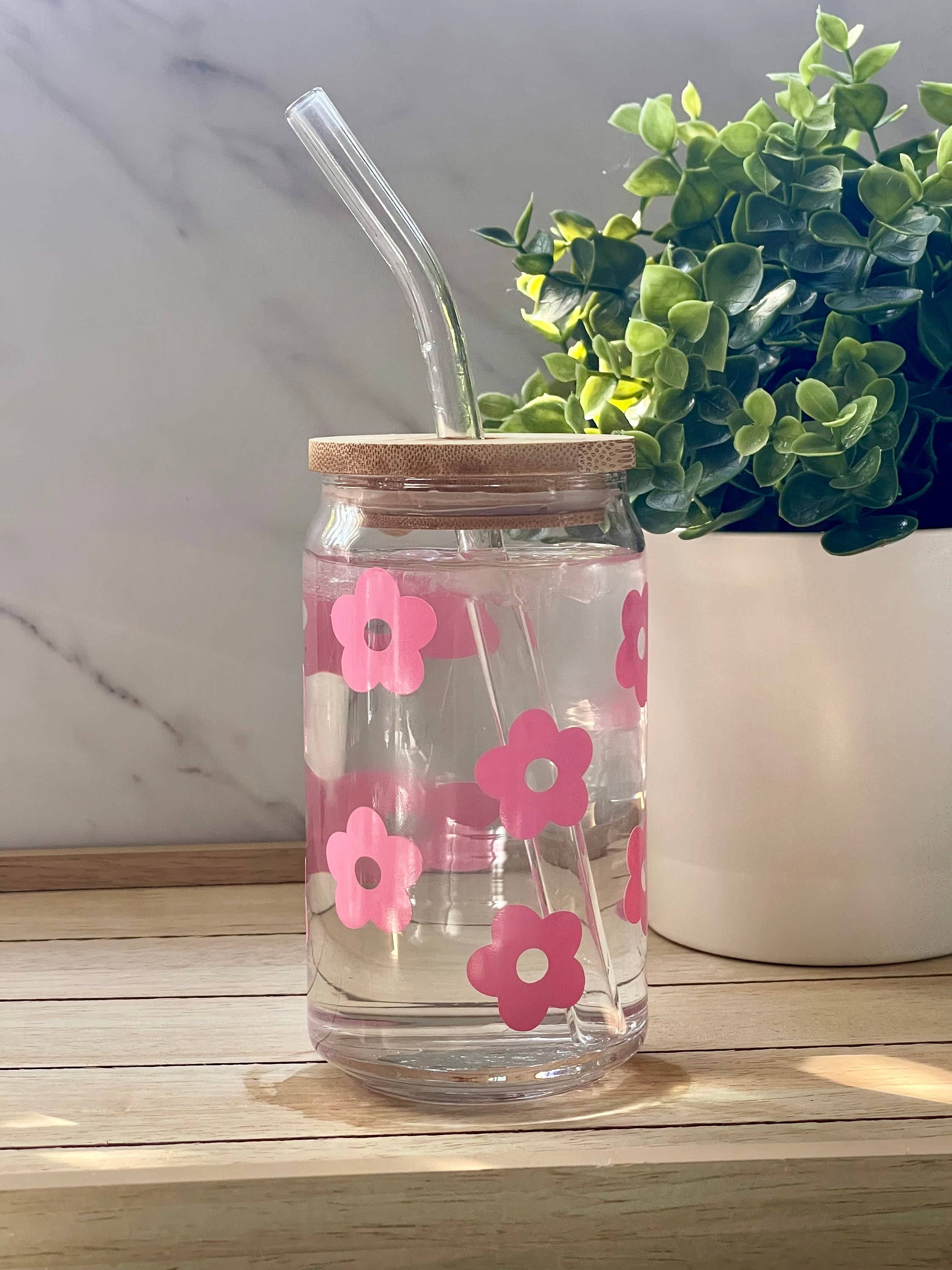 Designs & Crafts By Mo - Wholesale Drinking Glass/Cup - Retro Flower Coffee Glass Can, 16oz, Iced Coffee Beer Glass Can, Aesthetic TikTok Trendy, Free Shipping, Customizable Cup, Co-Worker Gift5