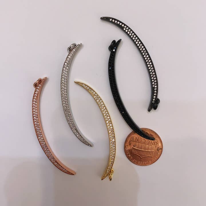 Clear CZ Pave On Black Micro Pave Moon Shape Charm Beads, Cubic Zirconia Pendant,3x49mm, sku#F394C for wholesale by BestBeads&Beyond