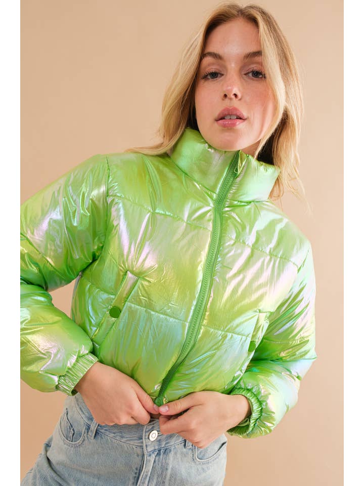 Blue B – Blusão - Mulher por atacado – 61220J - Blusão Puffer Metalizado Puffer Crop Zip Up2