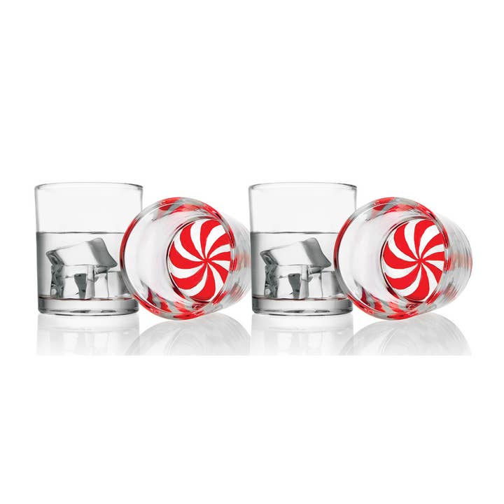 Godinger – wholesale Cocktail/liquor glass – Set of Four Peppermint Double Old-Fashioned Glass - Holiday