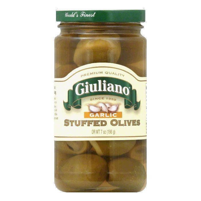 KeHE Distributors, LLC - Wholesale Popcorn - Giuliano Stuffed Garlic Olives, 7 OZ