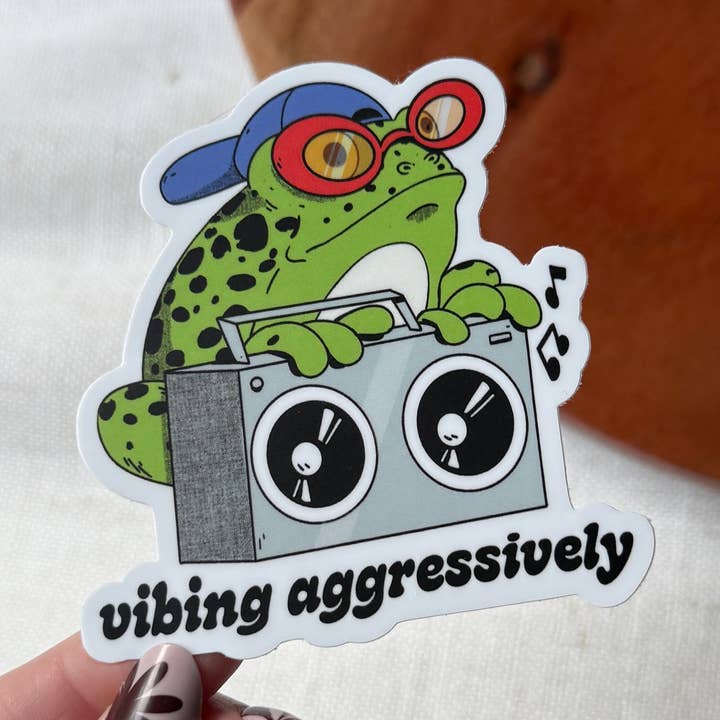 Vibing Aggressively Frog Sticker for wholesale by Big Moods