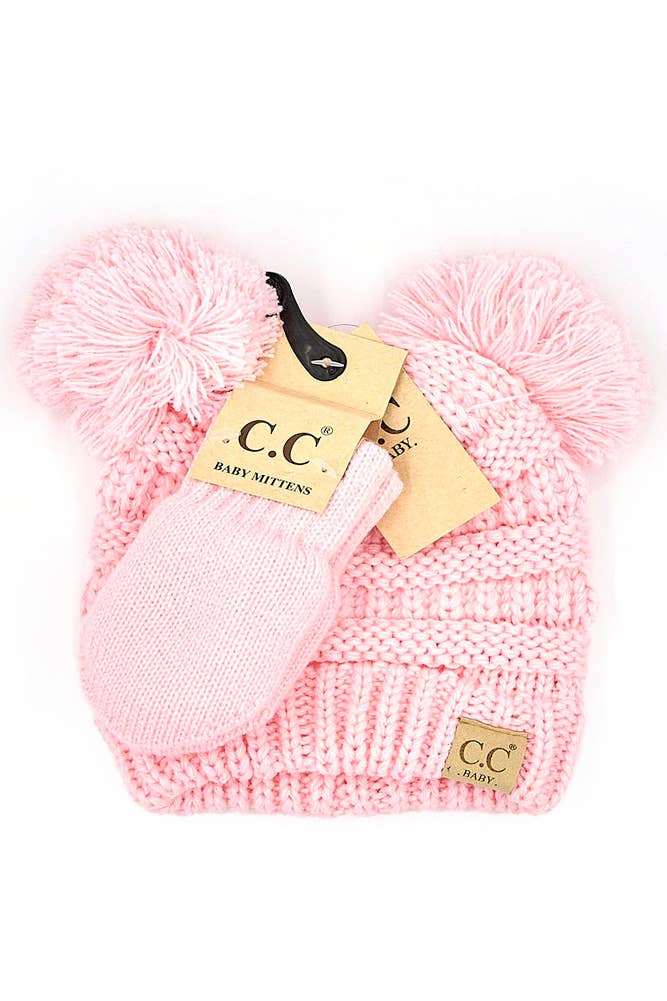 Hana - Wholesale Beanie - Kids - C.C Baby Solid Ribbed Pom Beanie and Mitten Glove5