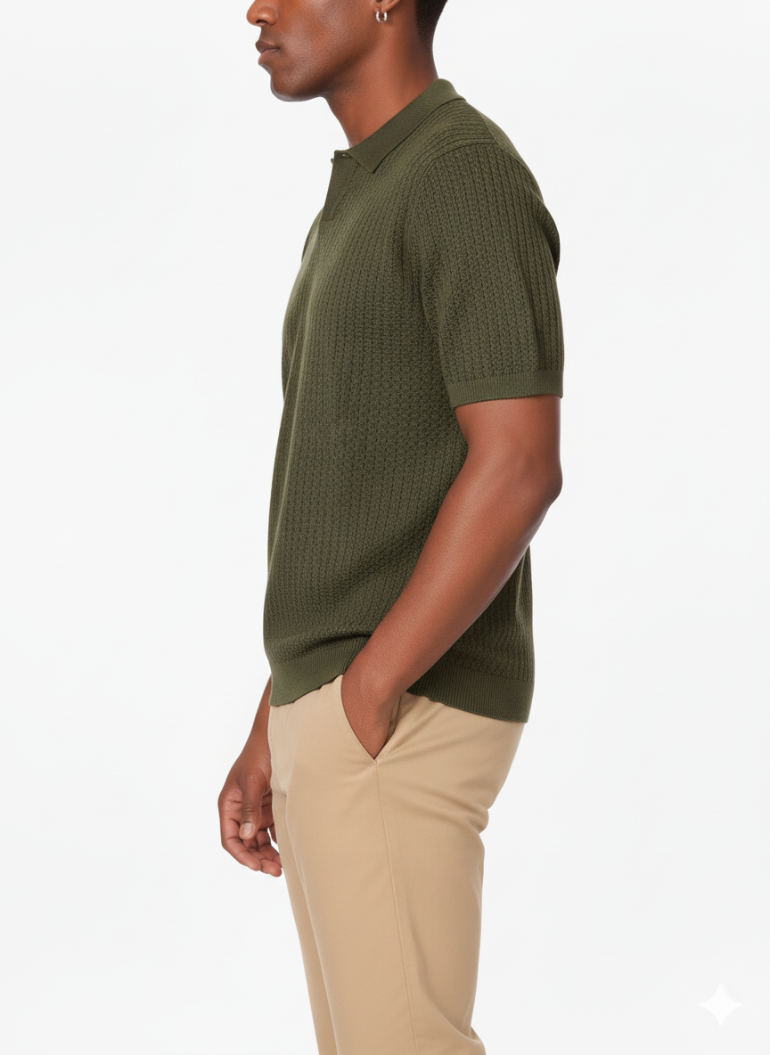 HB OLIVE Men's Textured Polo Shirt for wholesale on Faire1