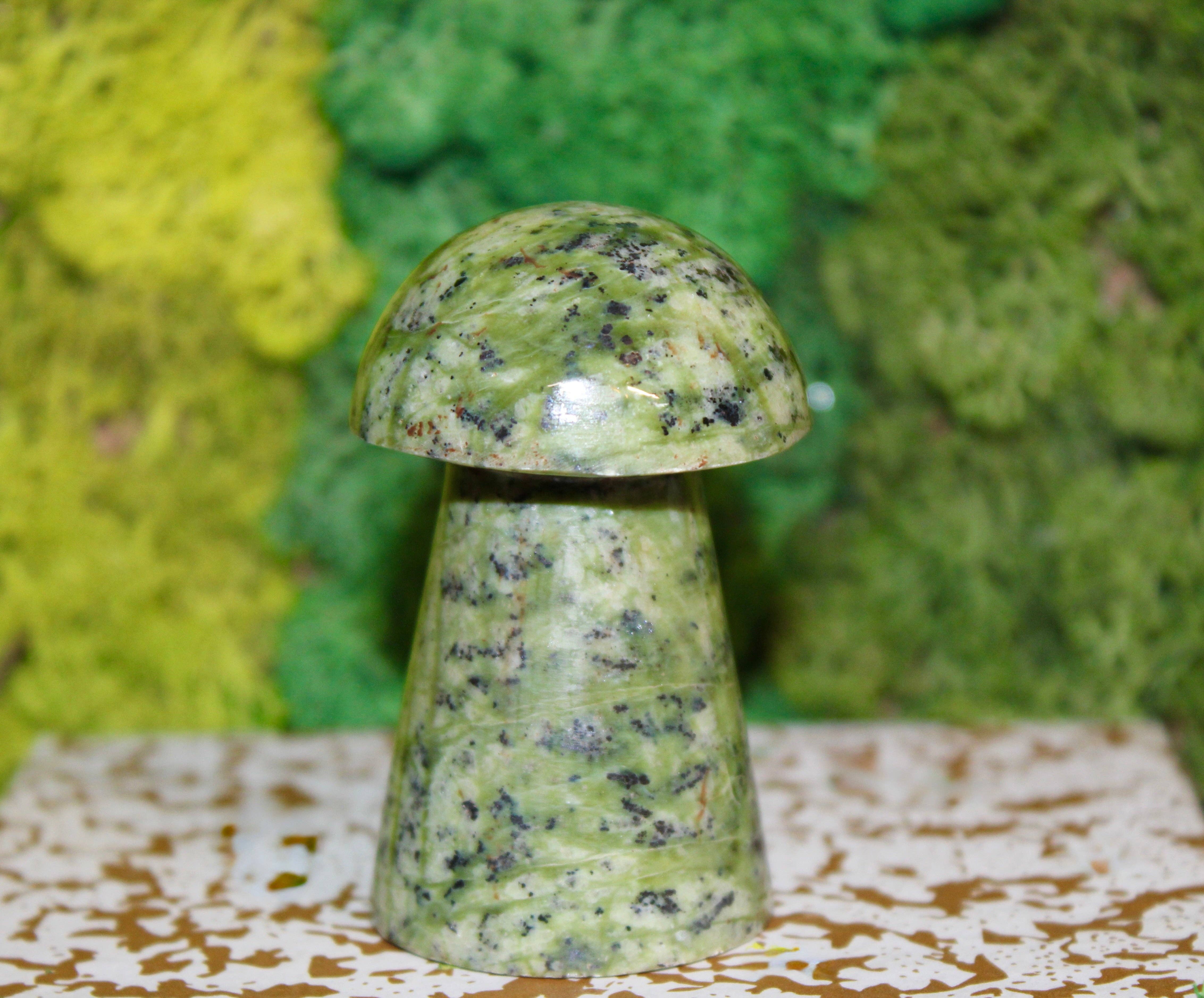 EC Plugs and Gems - Wholesale Spiritual Stone/Crystal - Green Serpentine Crystal Mushroom – Hand-Carved Stone for Healing & Display1
