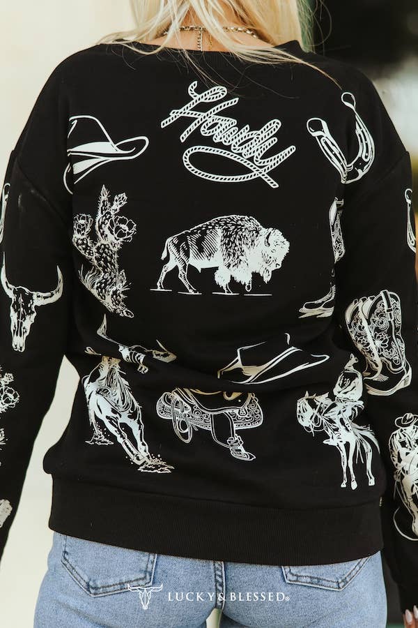 LUCKY & BLESSED - Wholesale Sweatshirt - Women's - Black Lucky & Blessed Western Sweatshirt2