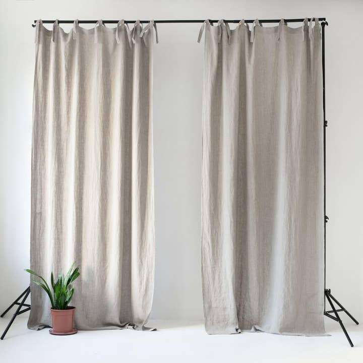 Natural Nighttime Tie Top Curtain Set of 2 for wholesale by Linen Tales (We cover U.S. import duties)