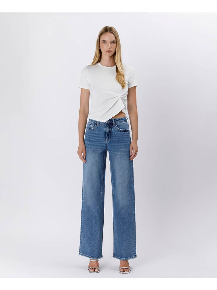 SUPREME TUMMY CONTROL SUPER HIGH RISE BAGGY WIDE JEANS LV1574 for wholesale on Faire
