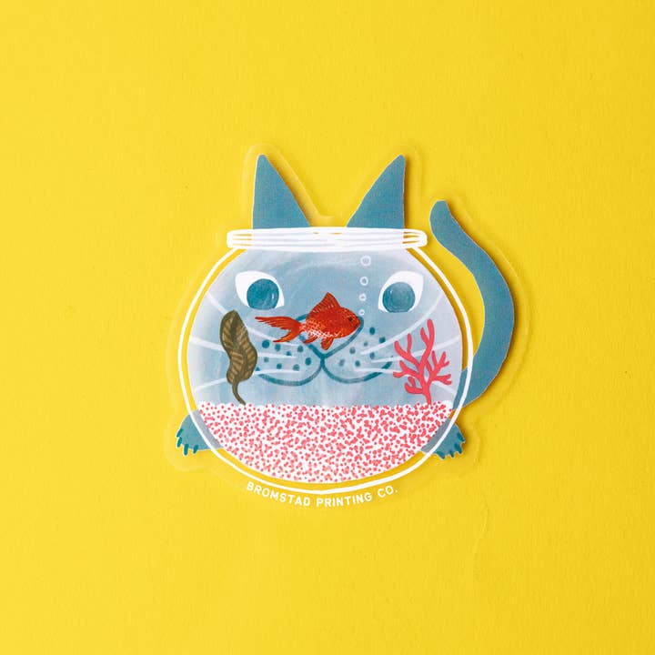 Bromstad Printing Co. - Wholesale Sticker - Fishbowl Cat Clear Sticker
