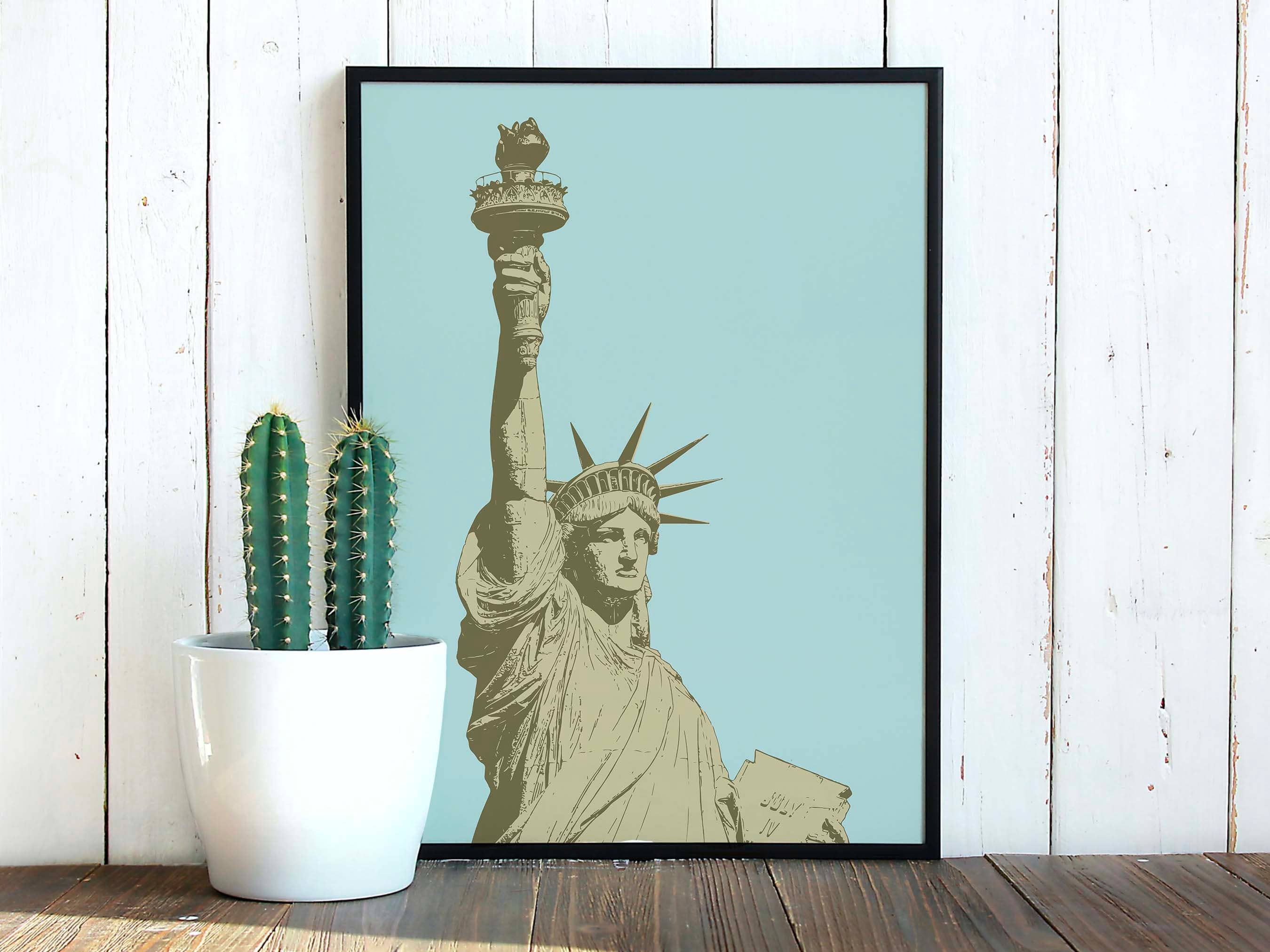 Newpencilbox Art - Venta al por mayor Ilustración - Lámina artística en colores pastel de la Estatua de la Libertad de Nueva York, color rosa2