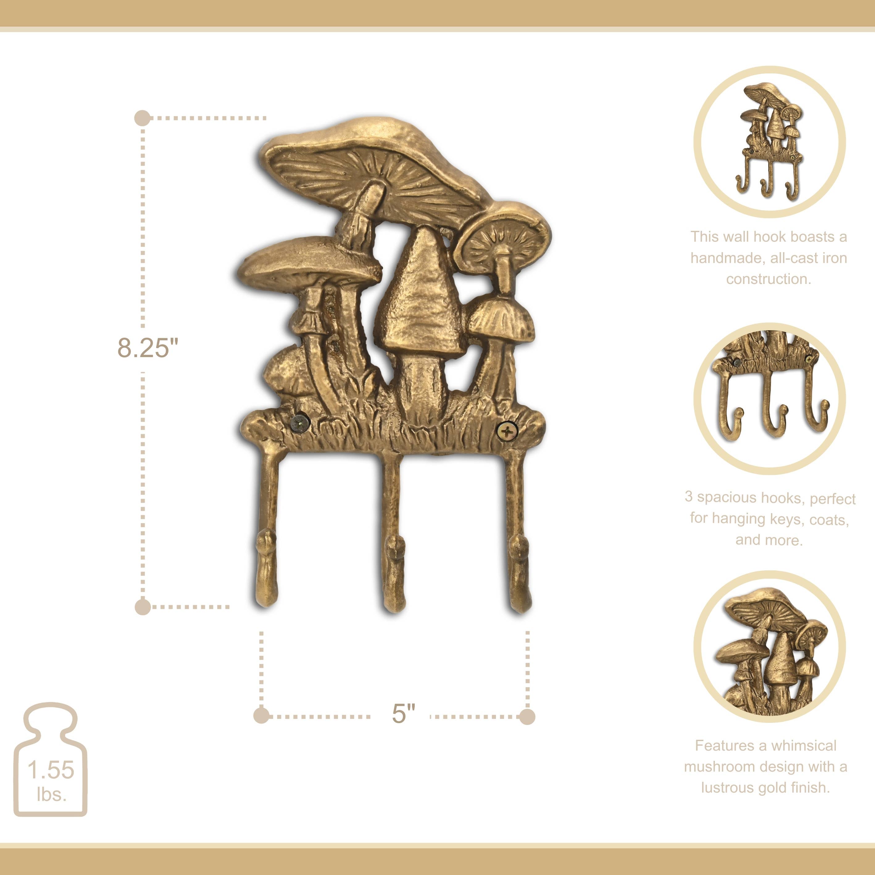 Cheungs Home Decor - Wholesale Wall Hook - Mythra Golden Mushroom Medley Cast Iron 3 Prong Wall Hook3