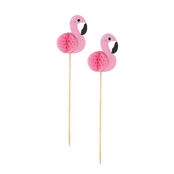 Party Partners - Wholesale Cake/Cupcake Topper - Party Picks Flamingos (Honeycomb)1