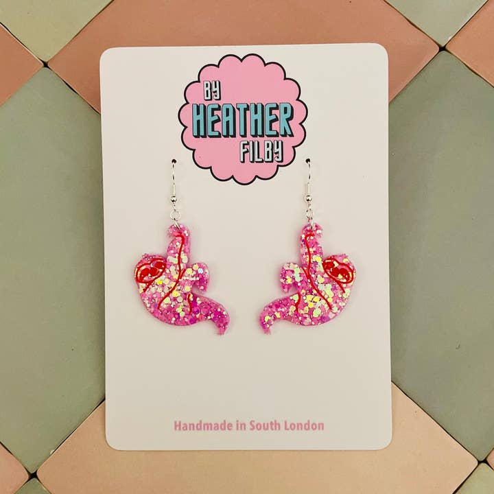 Pink Slough Glitter Resin Earrings for wholesale by By Heather Filby