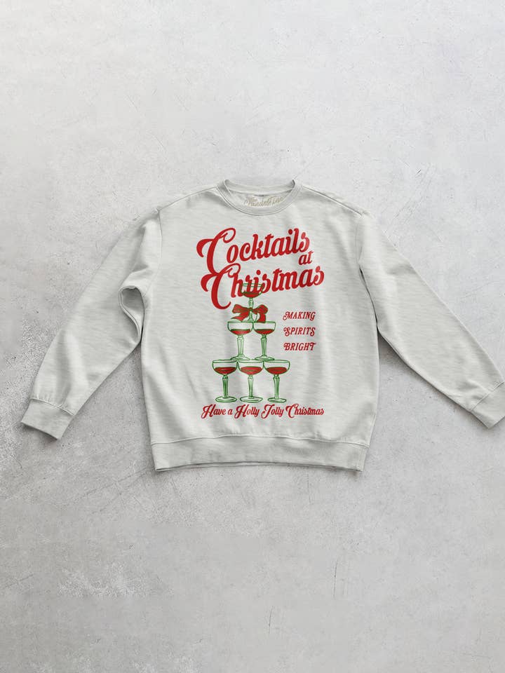 The Clandestine Underground - Wholesale Graphic Sweatshirt - Unisex - Cocktails at Christmas, Champagne Oversized 90's Sweatshirt