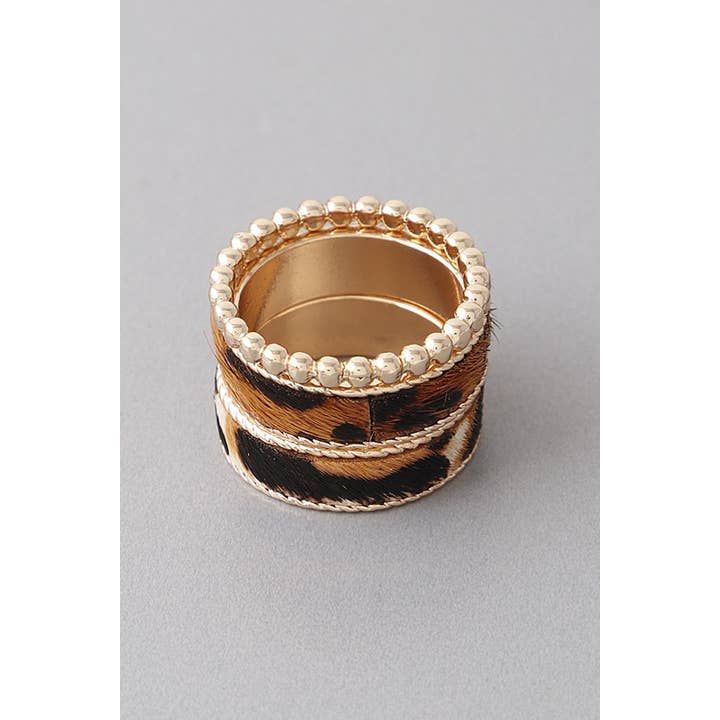 Lemon Tree - Wholesale Jewelry Set - Animal Print Band N Bead Rings Set2