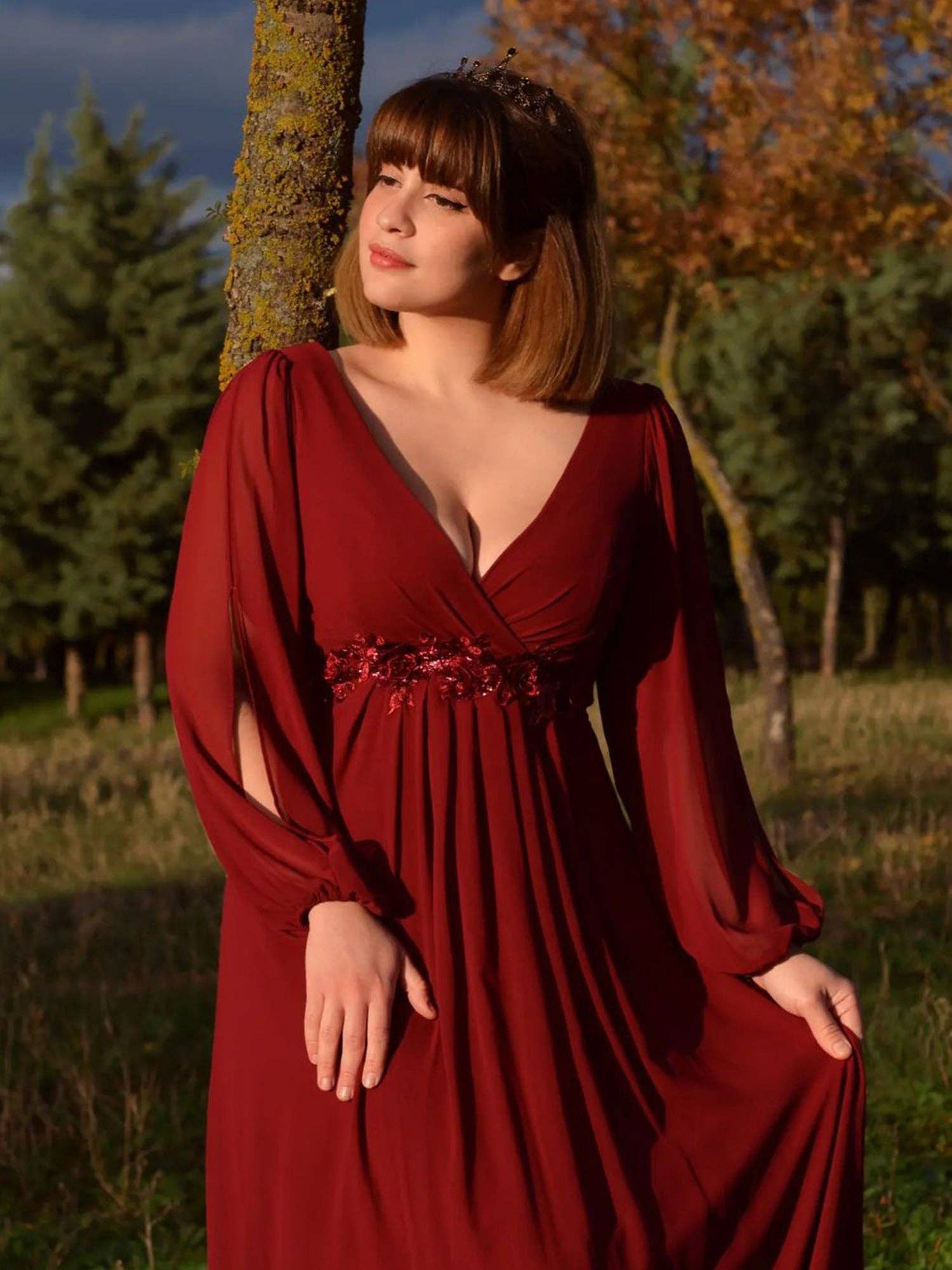 Ever-Pretty - Vente Robe de soirée – femme - Robes formelles à manches longues et à manches lanternes, longueur au sol58