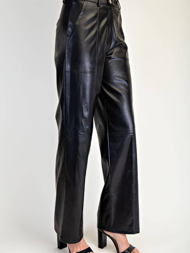 Front Snap Button Stretch Faux Leather Pants for wholesale by Edit by Nine