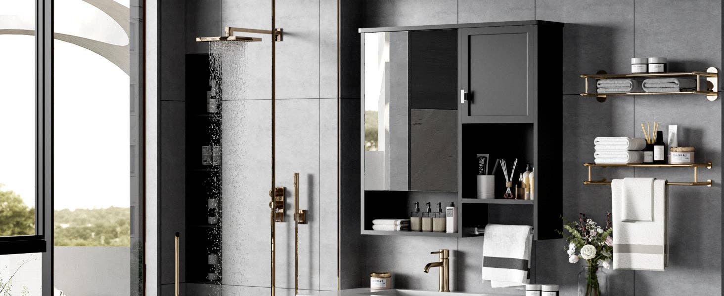 39F Inc. - Vente Armoire - Armoire de salle de bain murale noire avec miroir, 29x28 pouces24