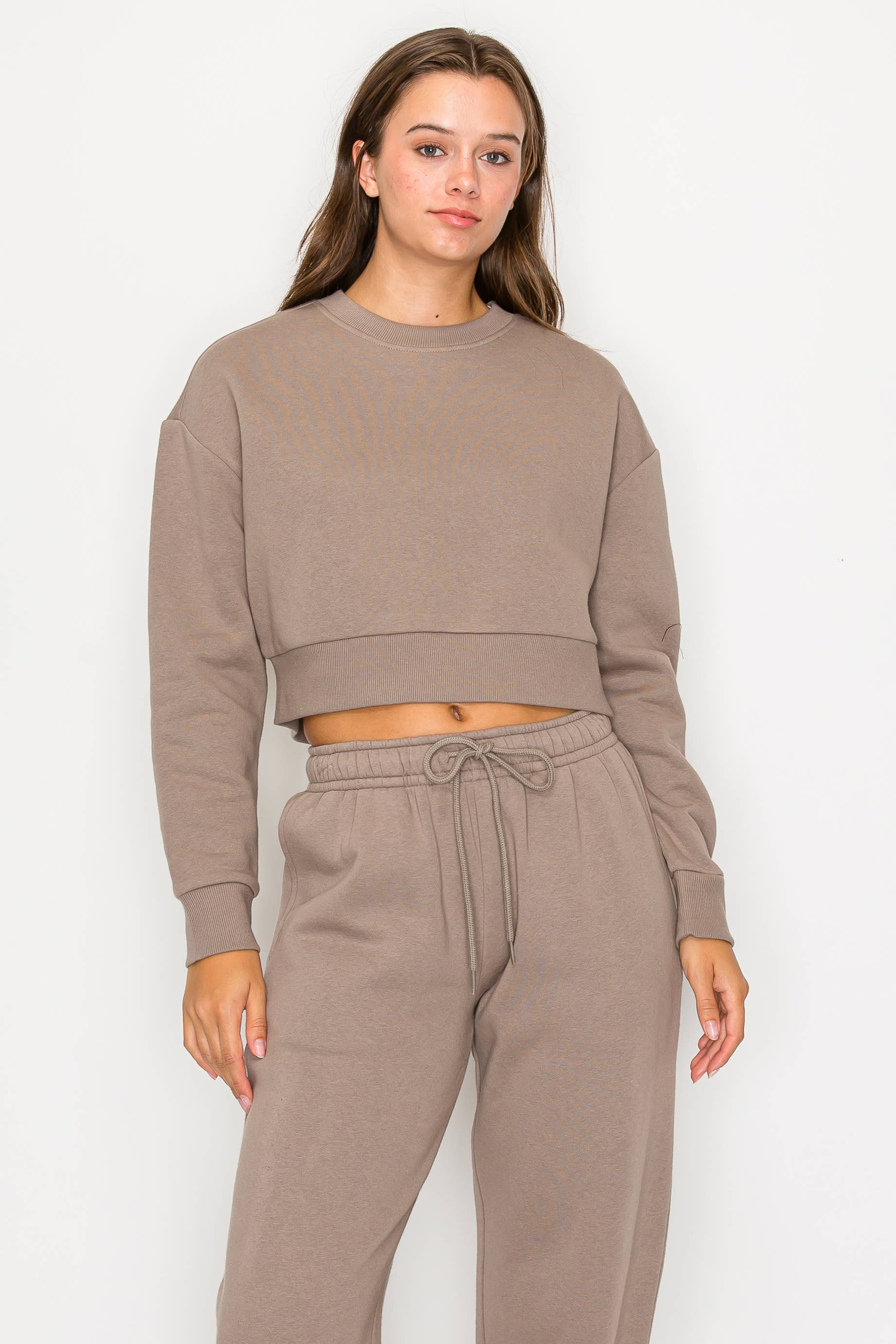 Color 5 - Wholesale Sweatshirt - Women's - Solid color fleece lined cropped basic pull over sweatshirt 27